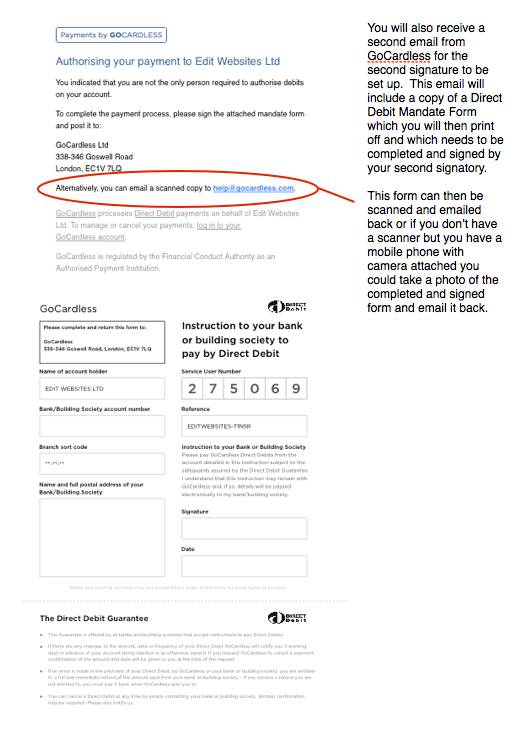 Image of Direct Debit Instructions for second signatory